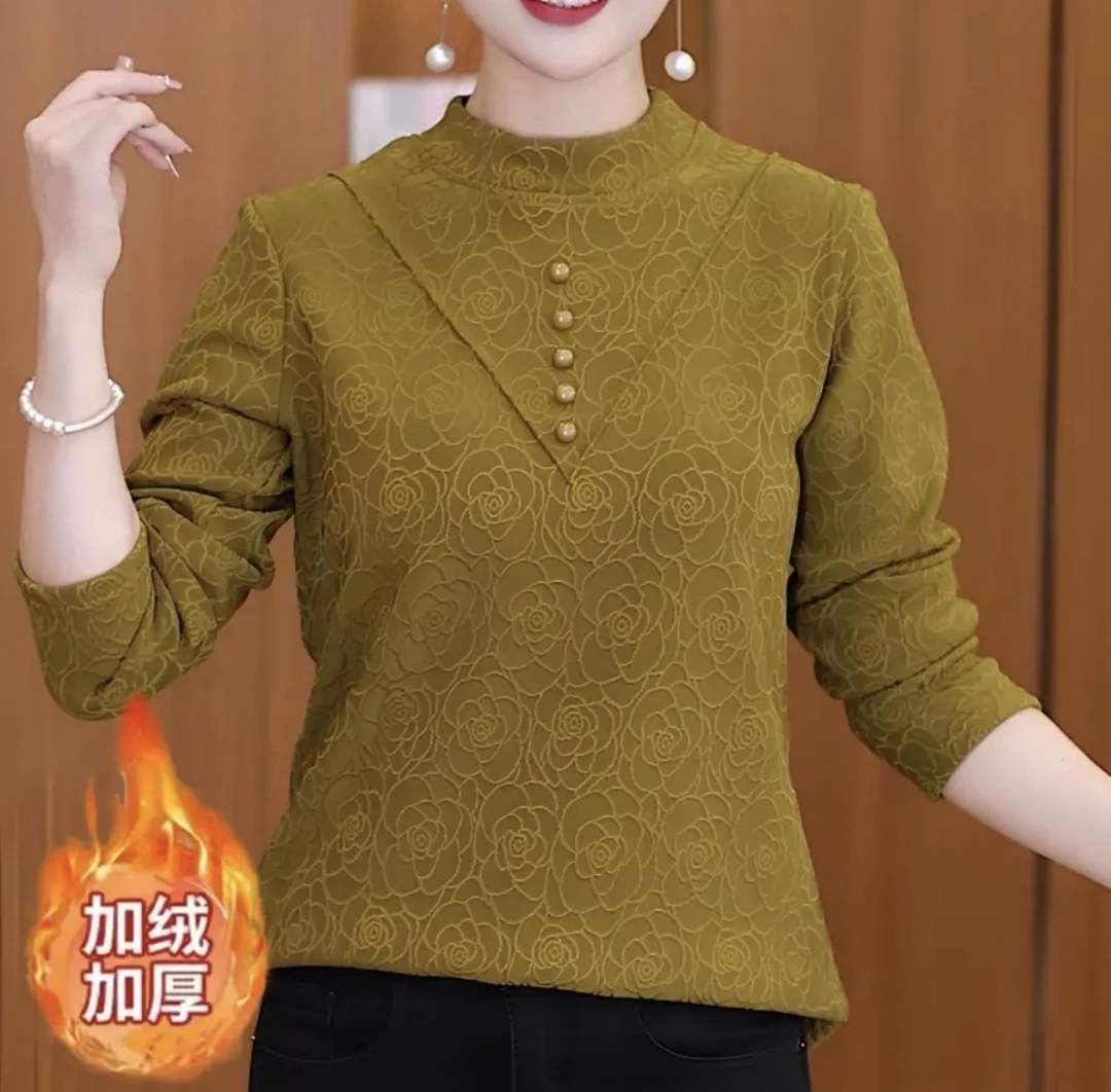 25款（加绒加厚）圆领提花中老年女装打底衫加绒宽松洋气秋冬保暖