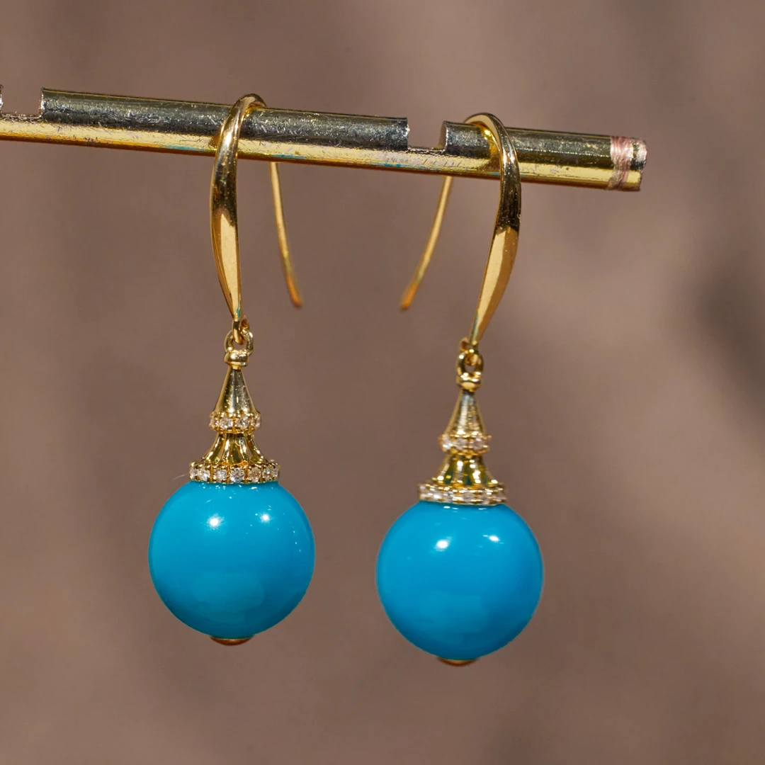 【歪歪】*松石圆珠耳环（卡9）（多样性发）*18K镶嵌N6862