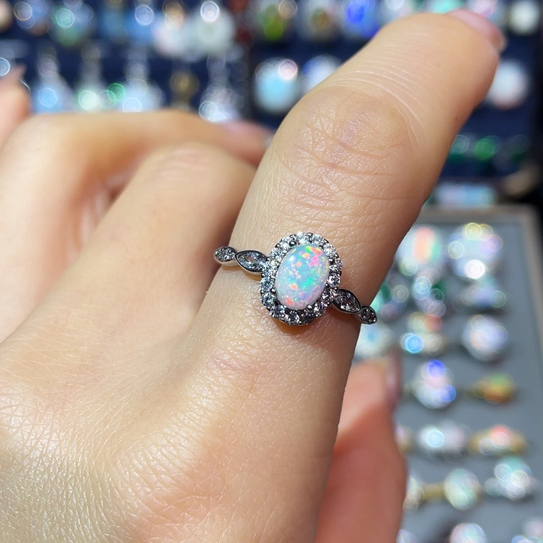 无***欧泊银S925镶嵌戒指