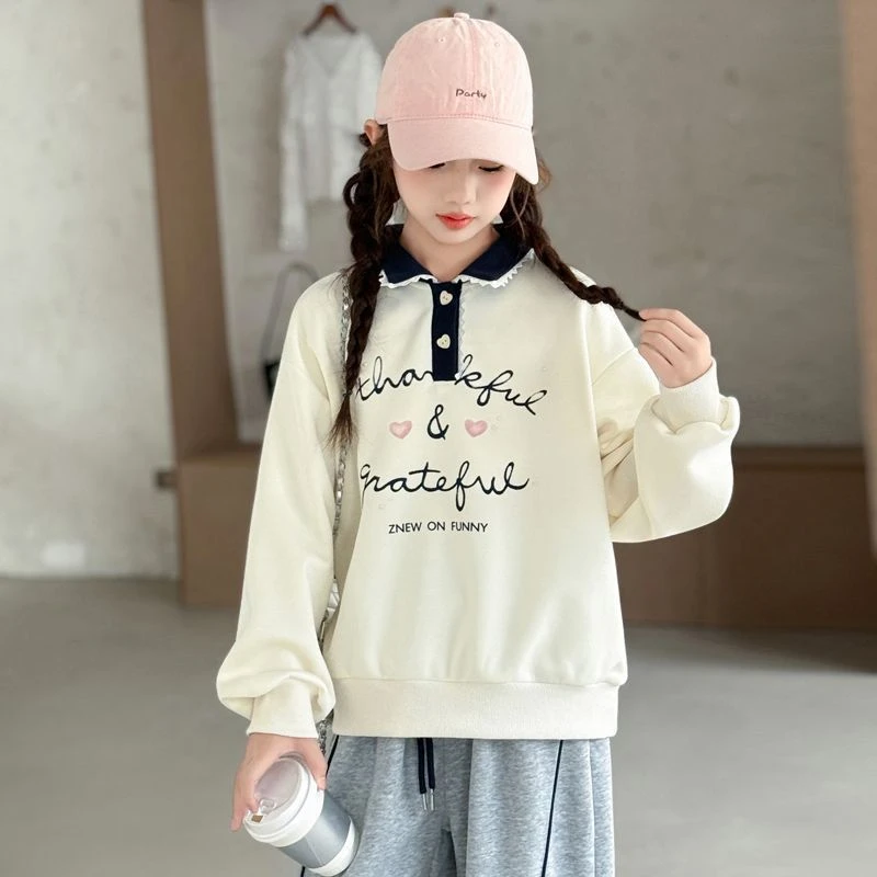 女童春秋季卫衣2025新款中大童洋气秋装儿童POLO领长袖休闲上衣潮