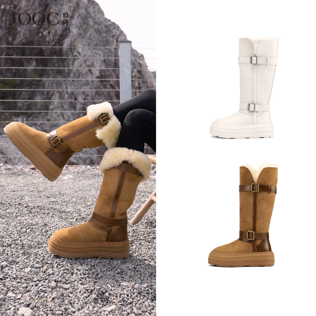 【雪国派对】JOOC玖诗高筒雪地靴女冬季新款厚底外翻两穿棉靴