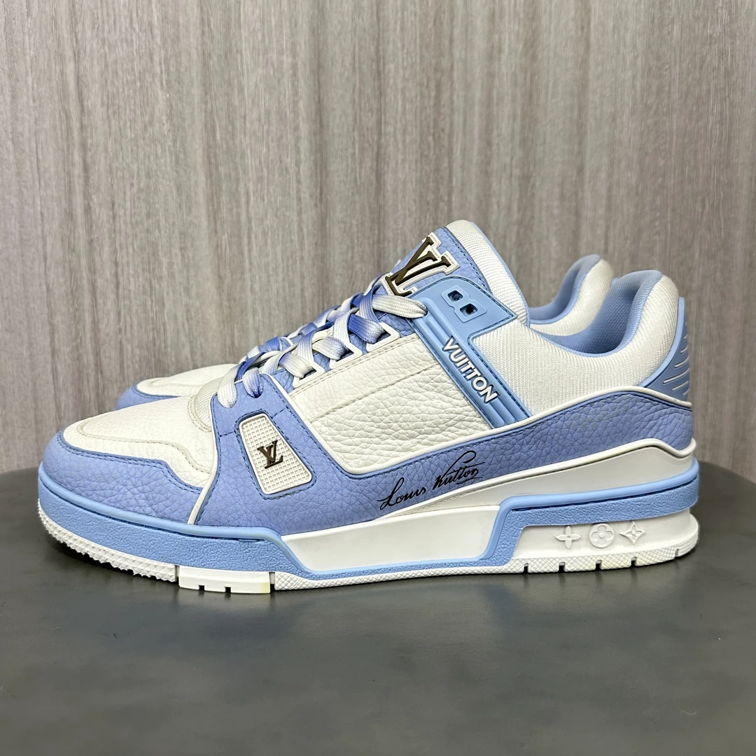 99新 LouisVuitton/路易威登 42码 trainer 白蓝 低帮板鞋