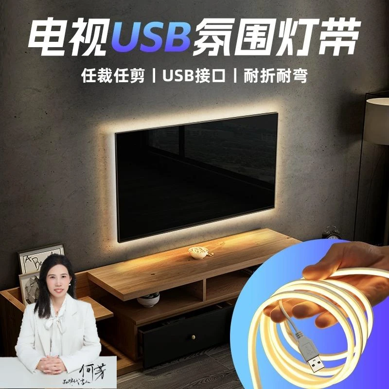 【客厅观影神器】电视氛围灯led灯带5V低压自粘式单色灯条USB插口
