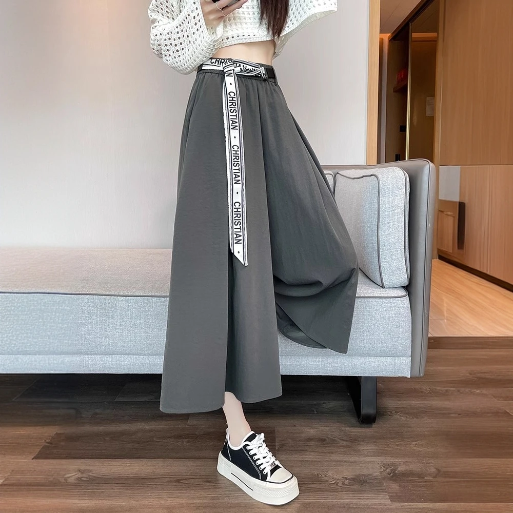 冰丝裙裤女夏款2025新款爆款今年流行高腰垂感显瘦宽松阔腿八分裤