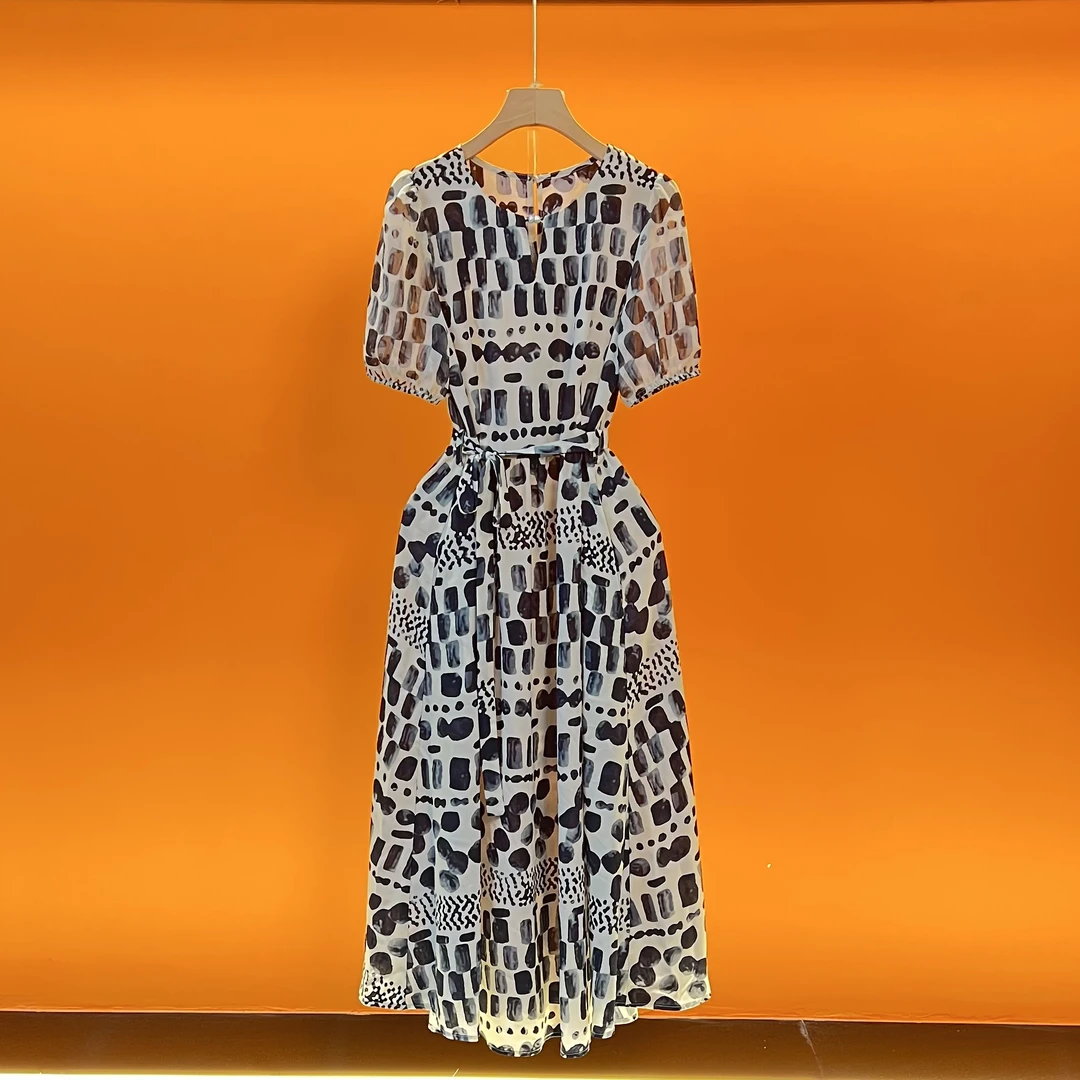 【富贵专属】2025夏季新款法式优雅设计师款收腰显瘦连衣裙-5501-18