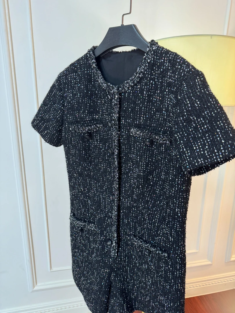 【大希希定制】连衣裙设计师A字裙粗花呢法式短款短袖连体裤