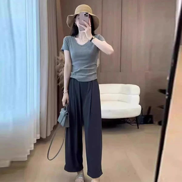 2025夏季新款穿搭搭配一整套韩系百搭舒适减龄两件套装女垂感