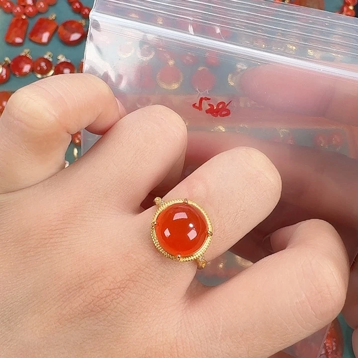 南红玛瑙银S925镶嵌戒指冰红