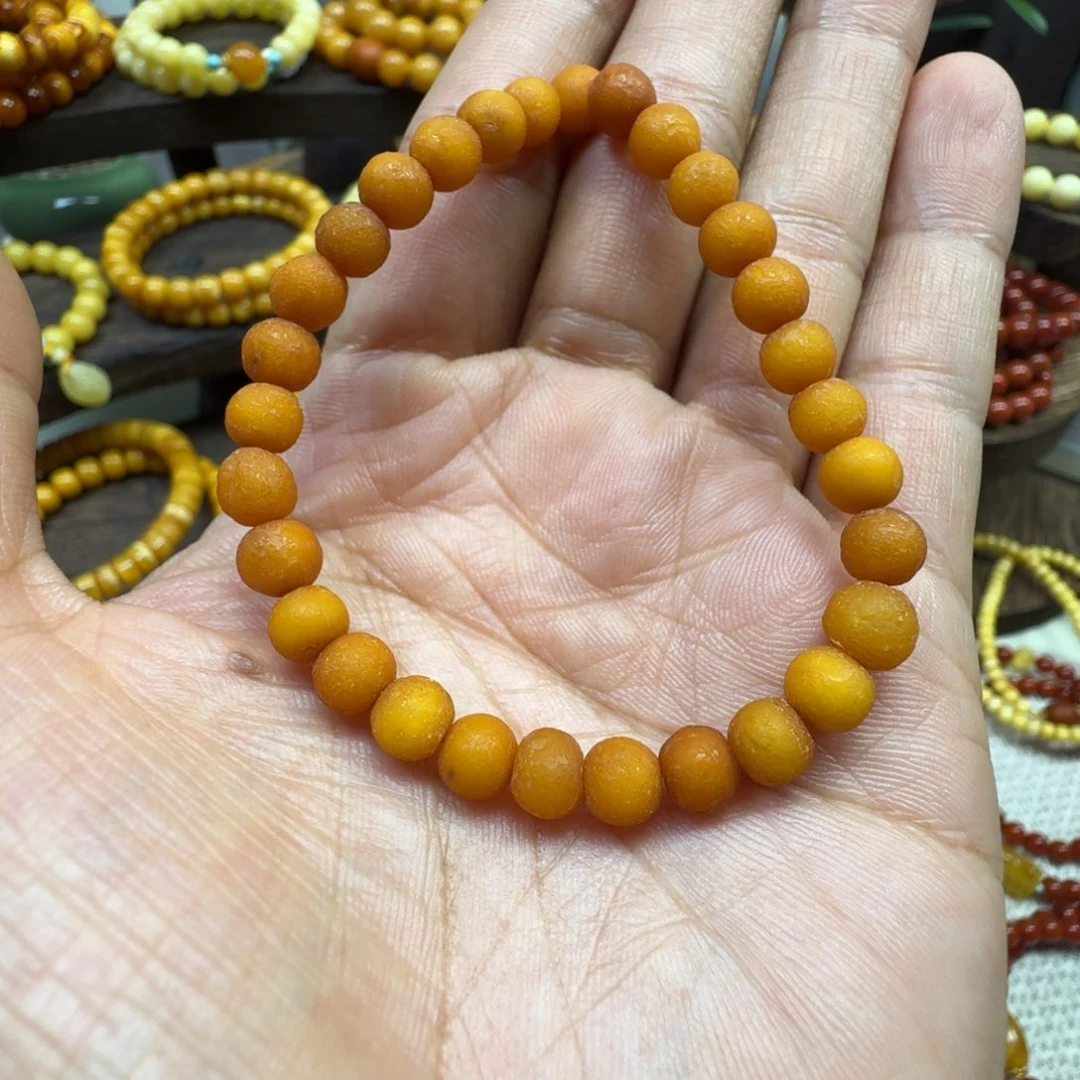 琥珀未镶嵌手串海漂籽6mm+圆珠单圈