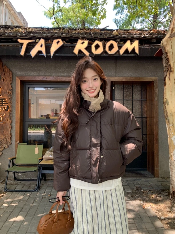 小店8805新款棉服美拉德复古百搭pu皮翻领外套