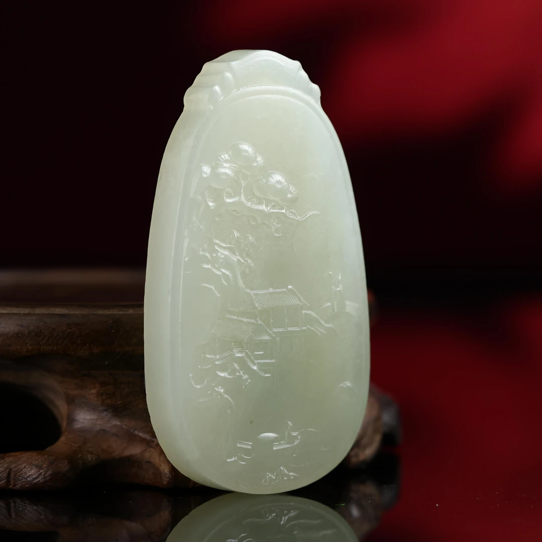 rl 和田玉青白玉山水纹牌饰250715060