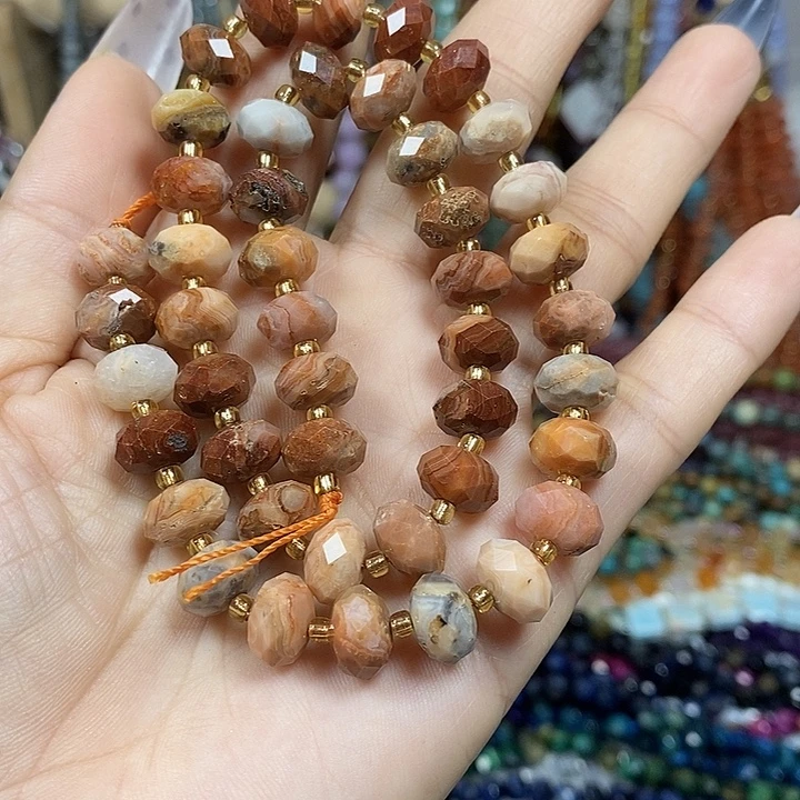 玛瑙/玉髓未镶嵌珠宝半成品天然红疯狂玛瑙切面车轮卡10mm