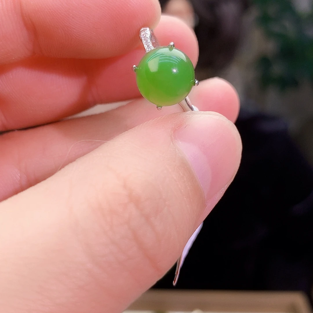 吊坠(不含链)银S925镶嵌和田玉（碧玉）戒指