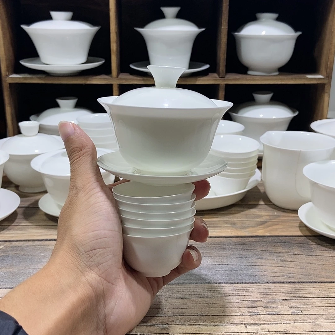 骨瓷大反口盖碗盖下约100ml+6玉兰杯35ml