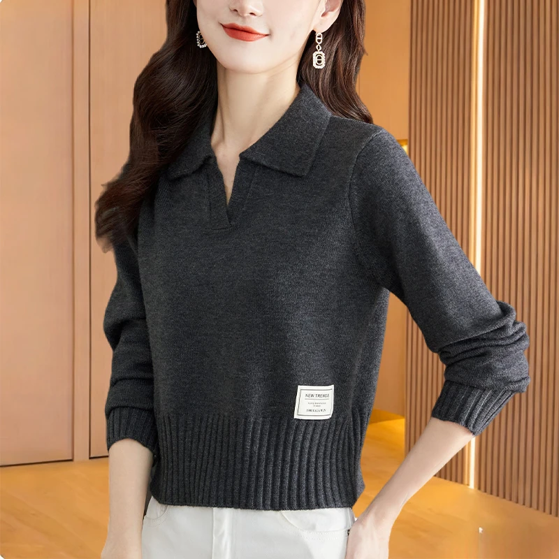 高级感POLO领毛衣减龄显瘦内搭洋气上衣配裙子高腰打底衫短款外穿