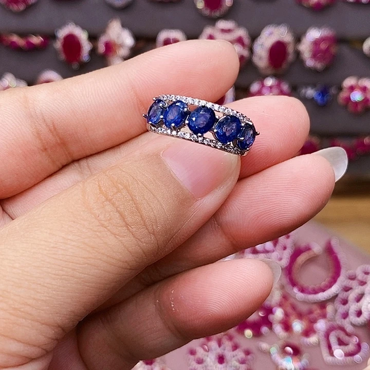 戒指蓝宝石银S925镶嵌