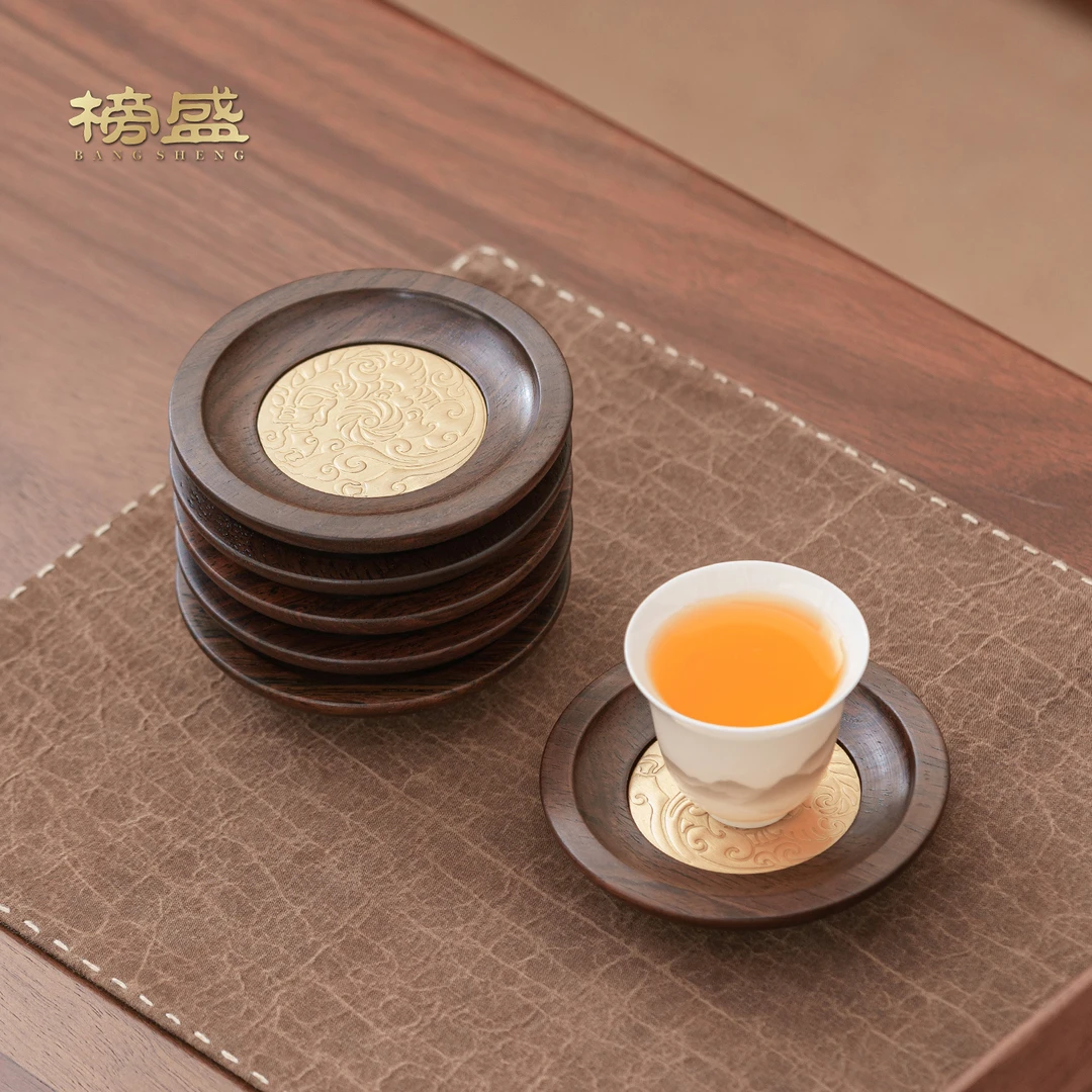 榜盛黑檀木茶杯垫实木隔热垫高档茶垫品茗杯茶托垫子功夫茶具配件
