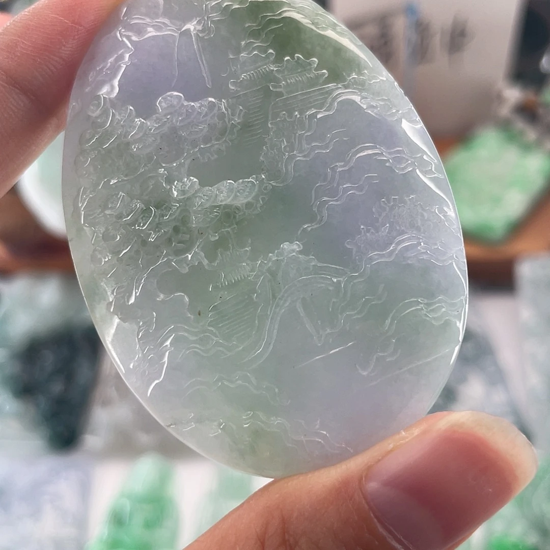 @***皮翡翠未镶嵌颈饰山水牌