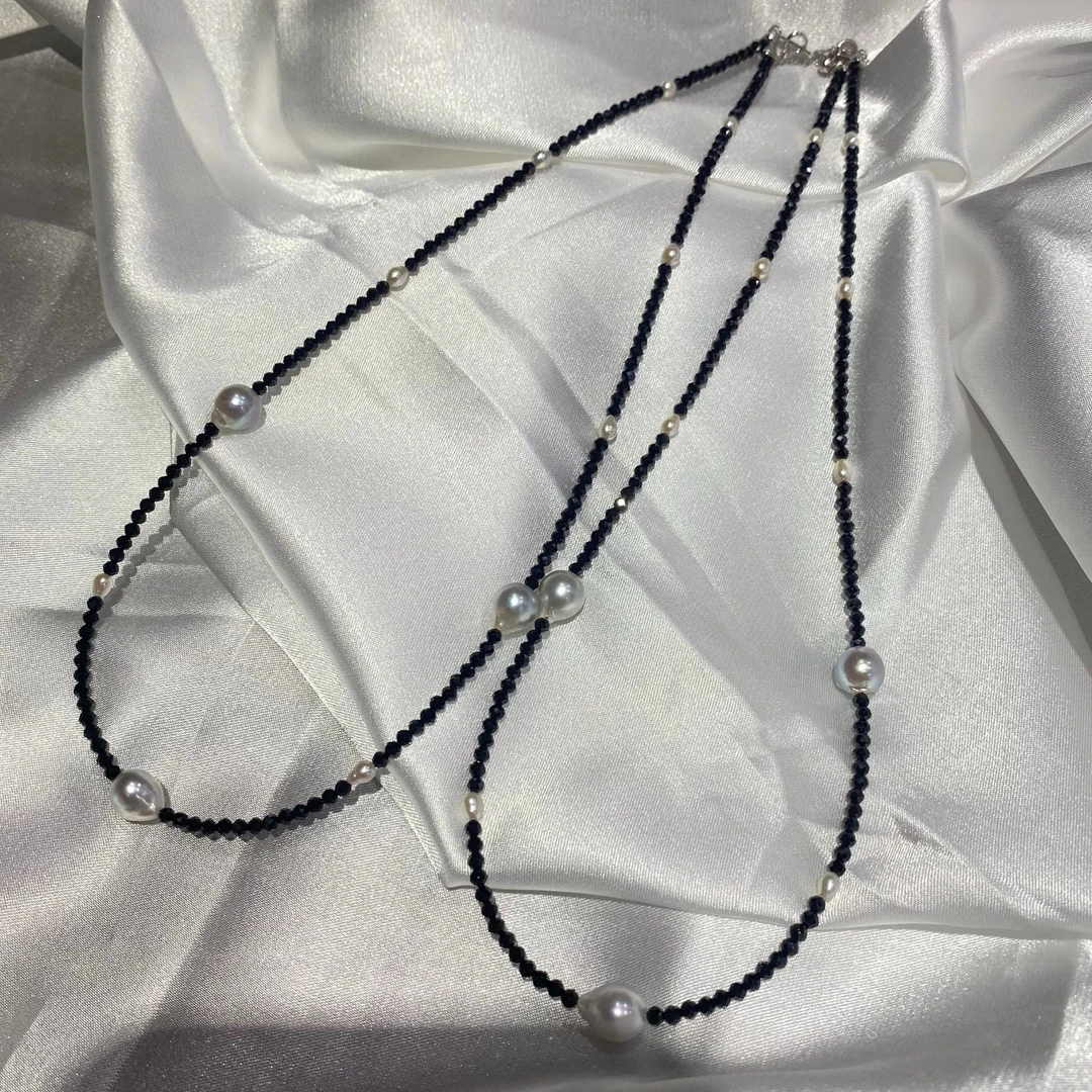 海水极光炫彩真多麻巴洛克珍珠爆闪时尚黑尖晶项链8-9mm多样发一