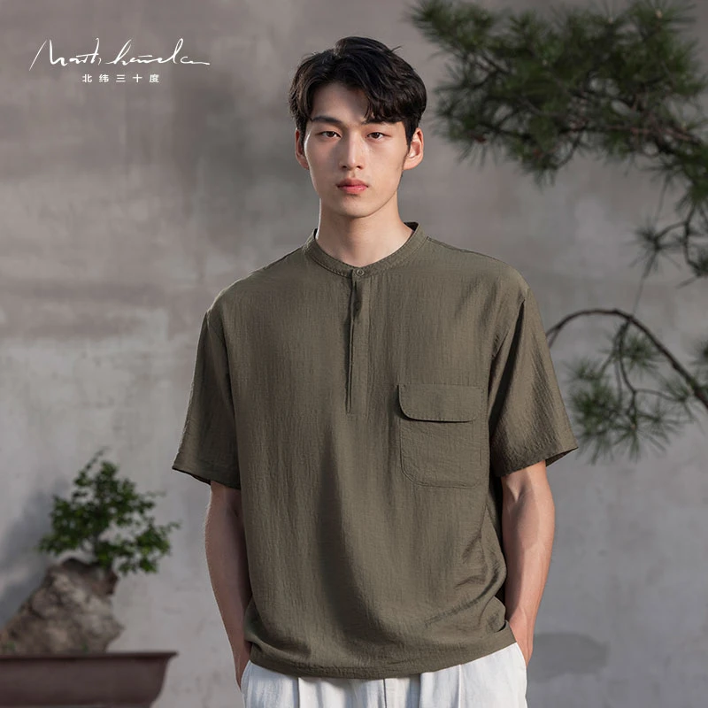 北纬三十度男士国风短袖T恤夏季中式文艺宽松休闲薄款百搭短袖T恤