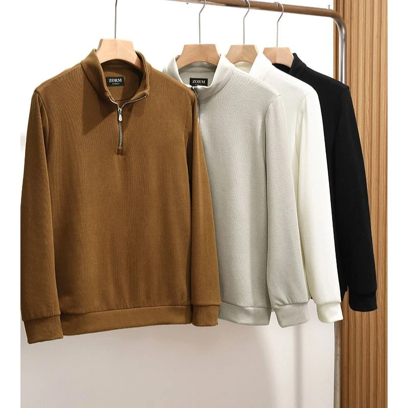 高端线！意奢老钱风！秋冬男士叠穿半拉链商务防风保暖卫衣外套2652