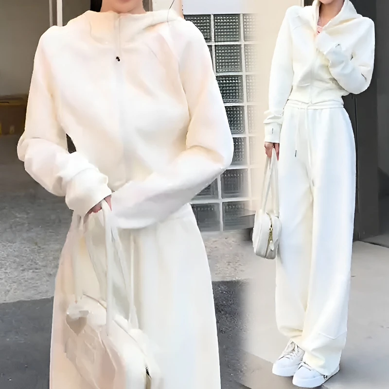 休闲运动春秋套装女连帽卫衣外套一整初秋穿搭女士高腰直筒裤套装