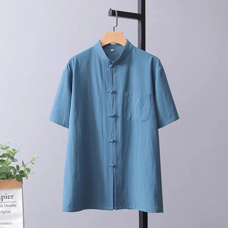短袖夏季唐装青年大码中国风唐装男爆款宽松立领薄款休闲半袖
