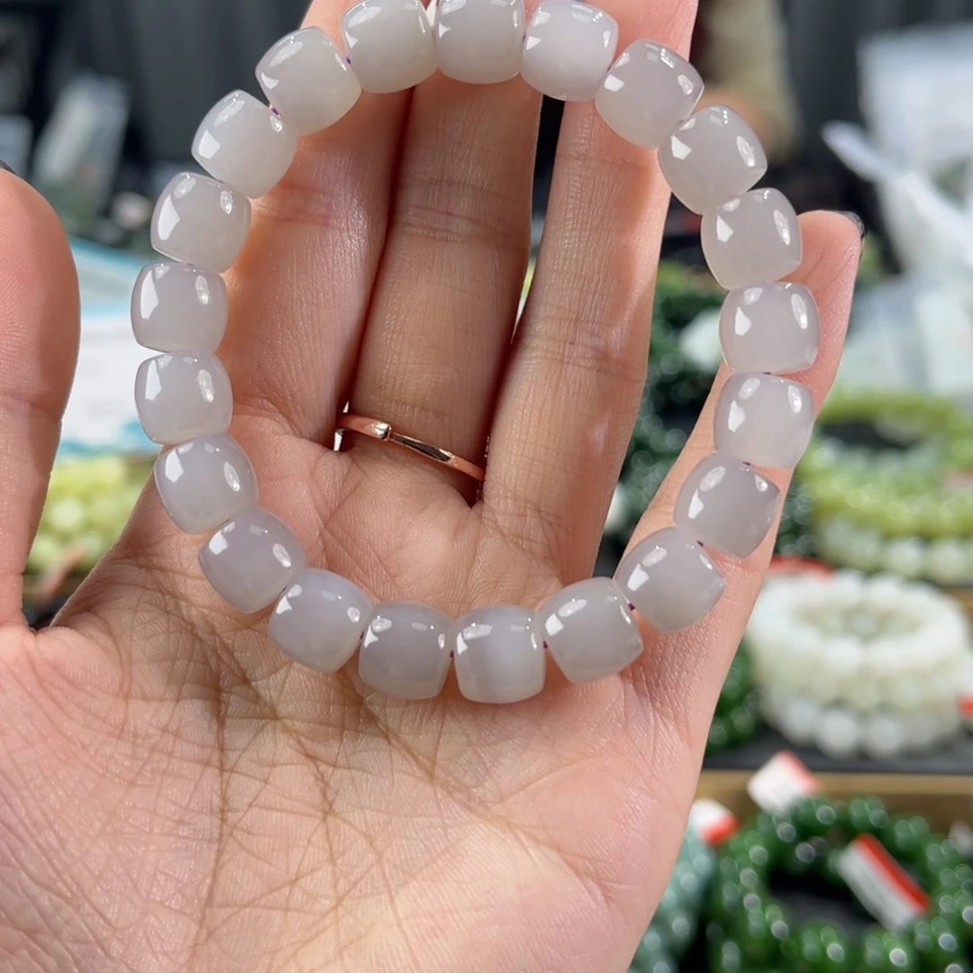 和田玉未镶嵌手链纯天然和田玉10mm青海烟紫直切