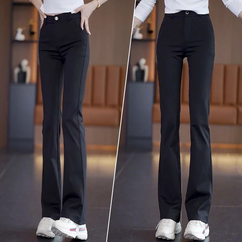 秋季高腰显瘦微喇叭裤女黑色弹力垂感休闲裤新款