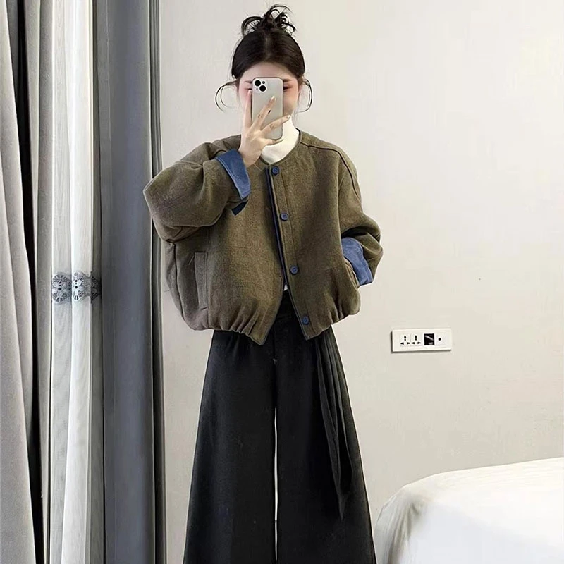 韩系温柔风小众拼接外套女2025冬季新款甜美时髦ins加厚百搭棉衣