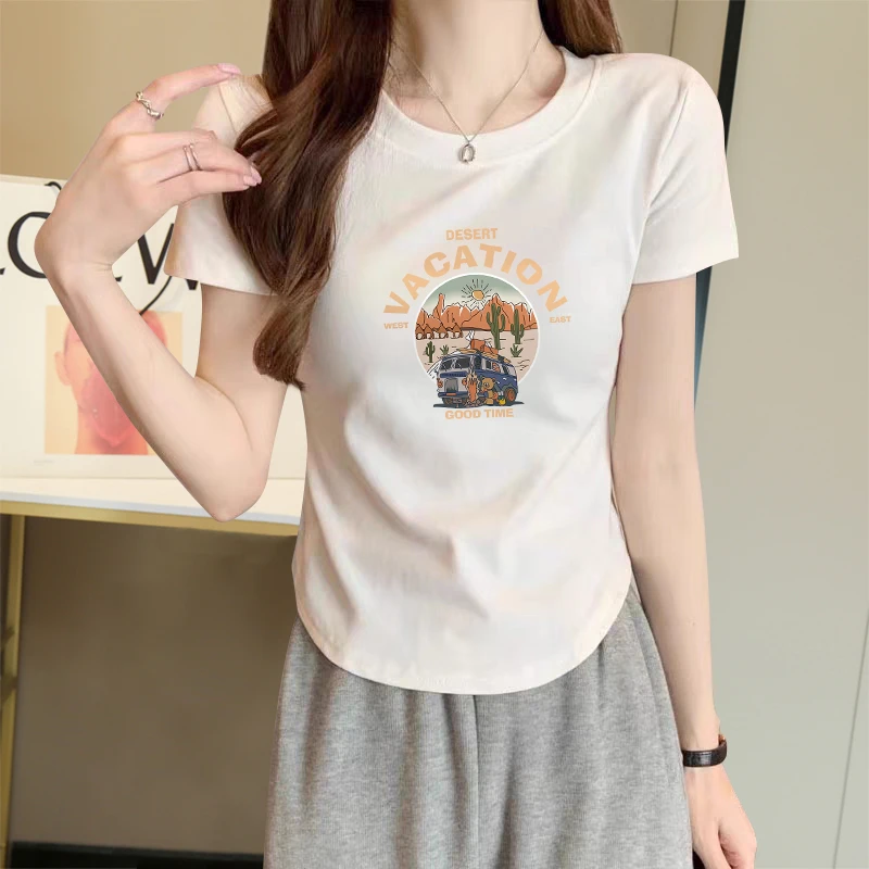 夏季短袖常规款圆弧下摆T恤女白色不规则设计感韩版上衣宽睡衣女