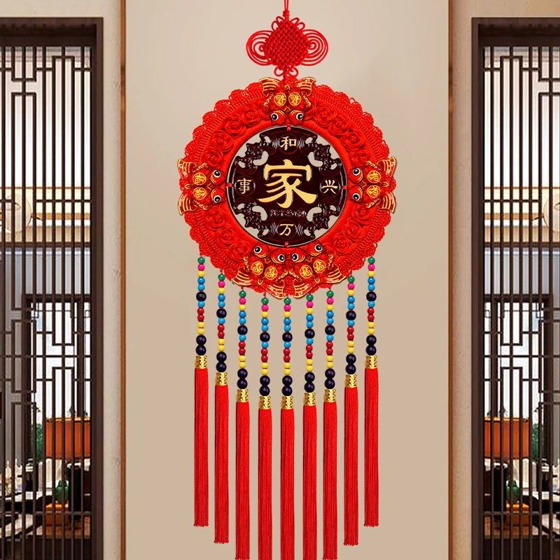【福】L2025新年大号团圆中国结挂件幸福桃木福字新春大气编织挂饰