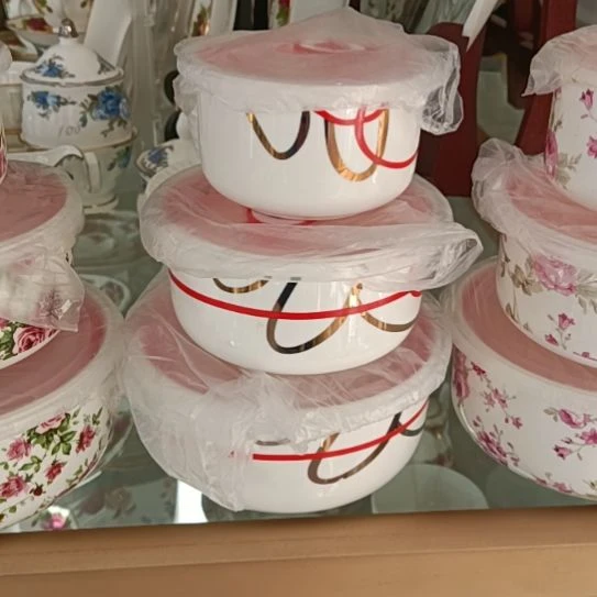 新疆西藏包邮鸿运骨质瓷三件套保鲜碗