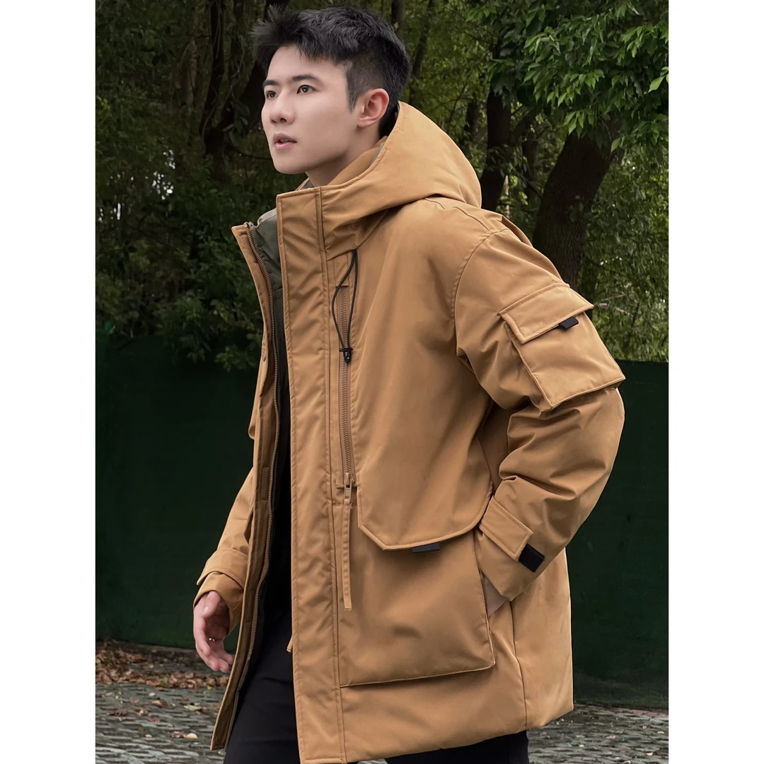 【90白鸭绒】男士冬季新款白鸭绒羽绒服连帽中长款派克服2D998