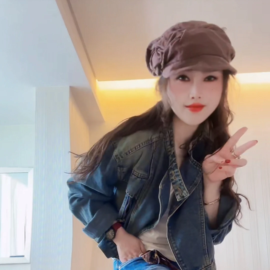 2025新款复古做旧翻领牛仔短外套显瘦百搭休闲上衣