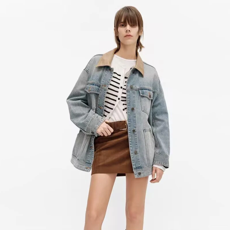 【M】夹克2025年春季新品棉质素皮领宽松美式复古牛仔外套Z5150