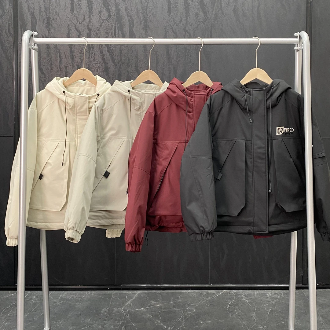 欧货纯色连帽加厚外套女2024冬季新款时尚宽松休闲百搭上衣QK-353