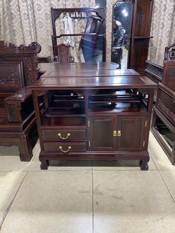 新中式储物客厅餐边柜置物柜茶水柜禅意桌椅古典办公书房雕花