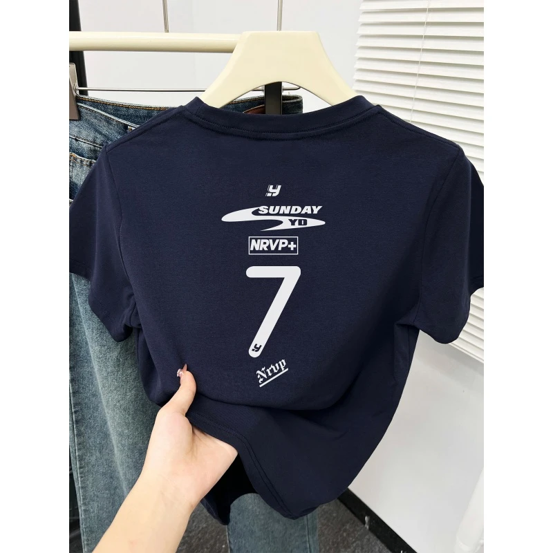 正肩短袖t恤女2025新款胖mm大码前后字母印花休闲圆领半袖上衣潮