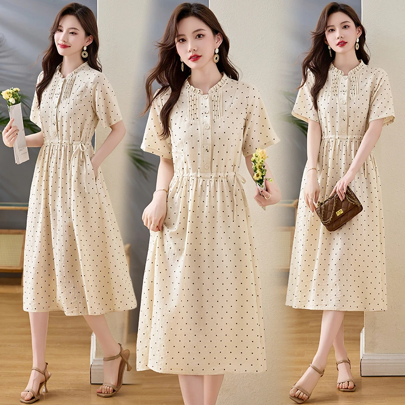 2025夏季时尚气质收腰显瘦纯色连衣裙短袖川西旅游衣服名牌富太太