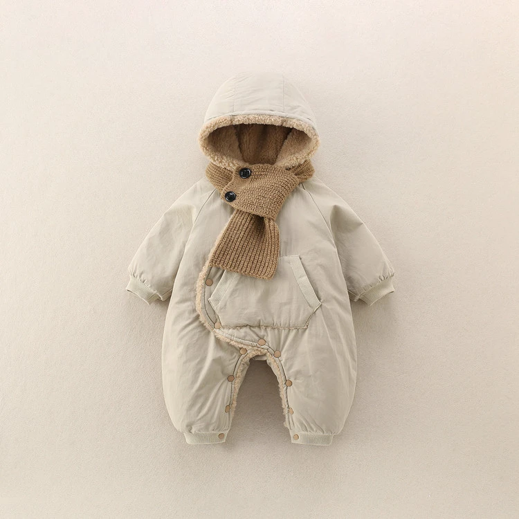 婴儿衣服冬季防风外套加厚夹棉宝宝棉袄连体哈衣可爱外出服冬爬服
