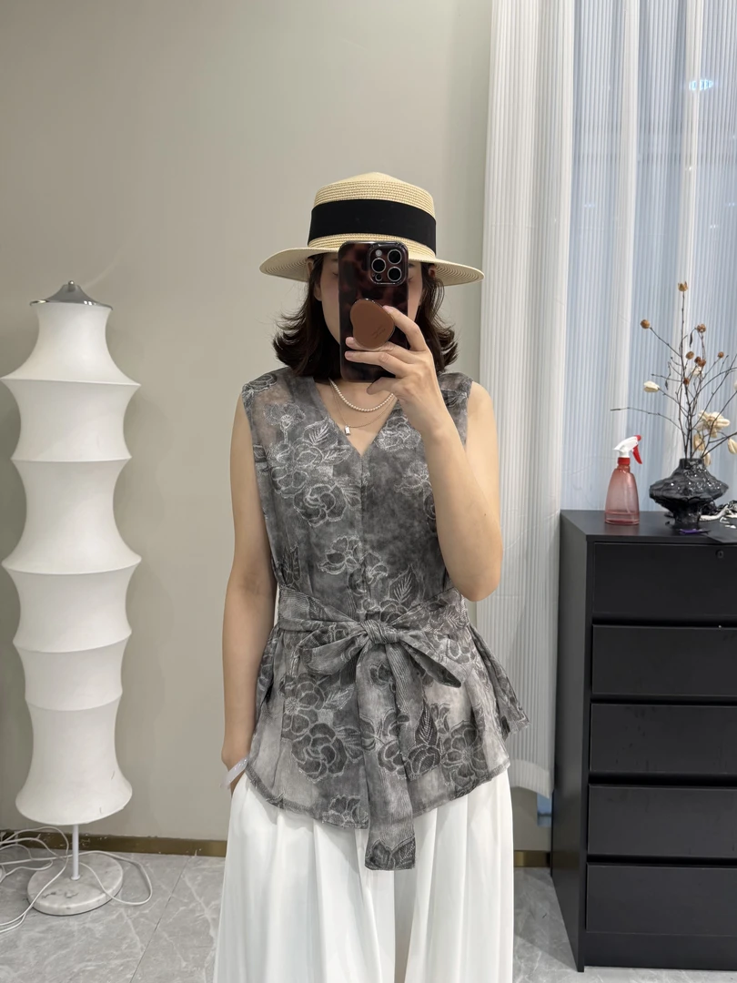 系带常规朵V领衬衫复古时尚设计感气质866