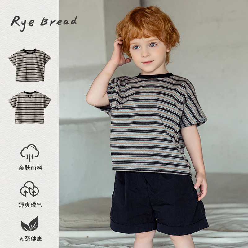 ryebread/黑面包童装 韩版男小童条纹圆领短袖T恤 5夏