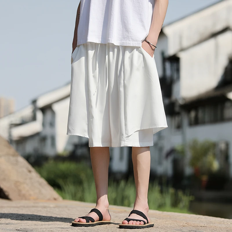 小众设计感冰丝短裤男士大码潮牌直筒五分裤新中式穿搭宽松运动裤