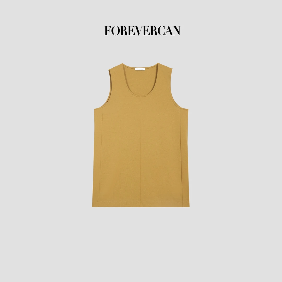 FOREVERCAN“沙滩烫金”立体剪裁极简百搭U型领背心上衣裙SD23129