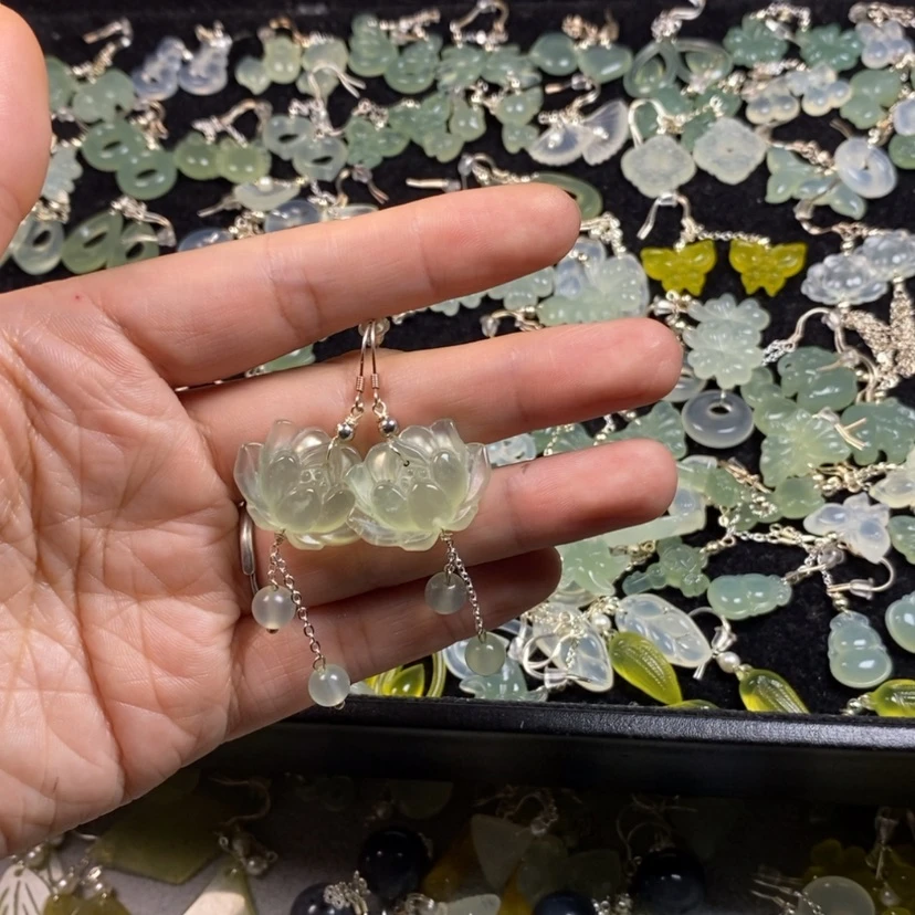 【闪购商品】银S925镶嵌蛇纹石玉挂件耳饰耳环项链