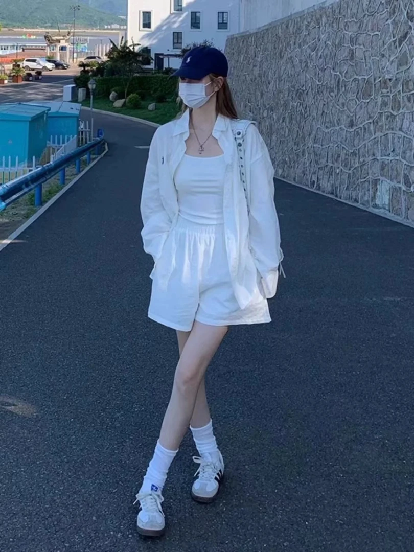 《琪琪家》春夏季新款重工设计感刺绣衬衣短裤减龄两件套938-G