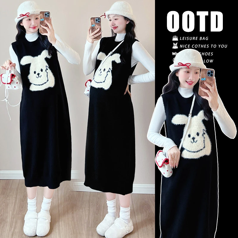 【梵兮家】网红孕妇装春秋款减龄背心连衣裙2025新款打底上衣两件套