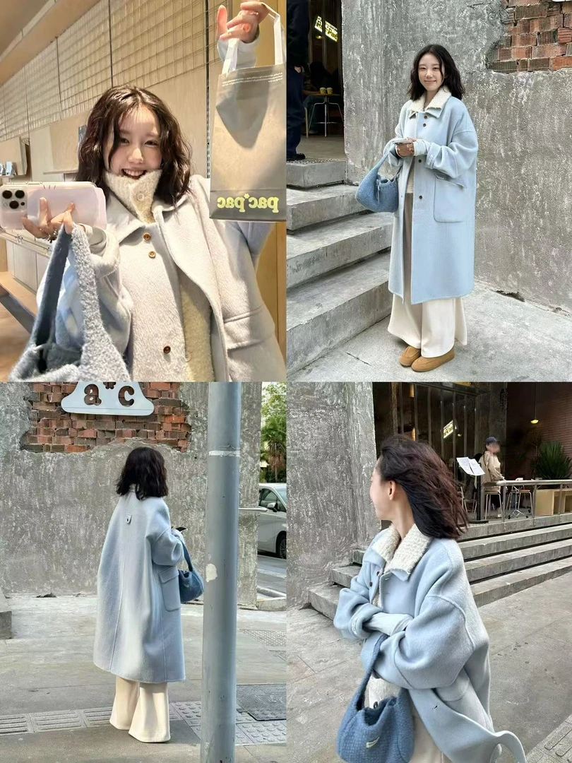 Peach 诚意推荐！100羊毛 加厚保暖双面羊毛大衣  Y8832