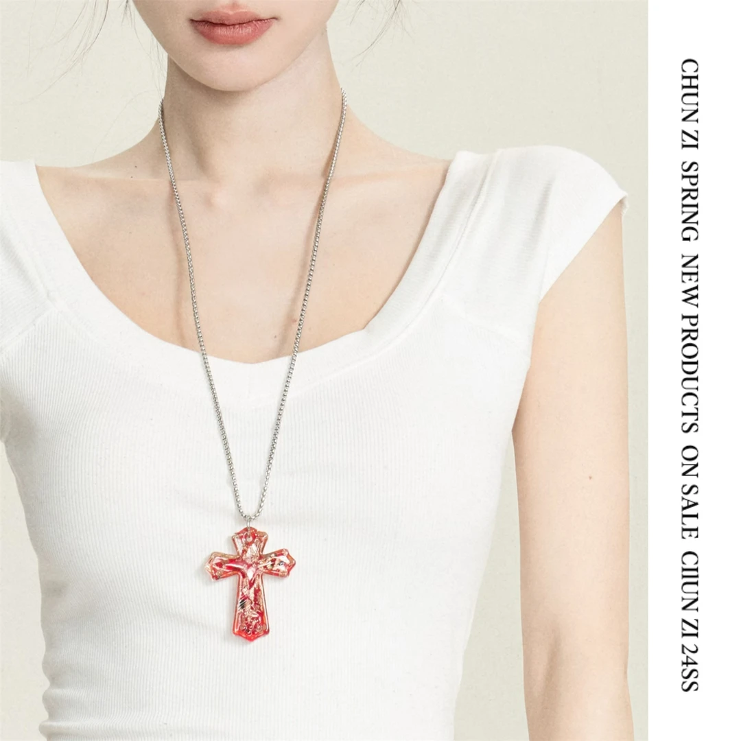 合金吊坠 十字架吊坠长款项链y2k千禧复古辣妹